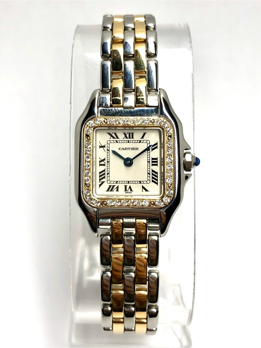 CARTIER PANTHERE Quartz 23mm 2 Row Gold 0.32TCW Diamond Watch Cream Dial